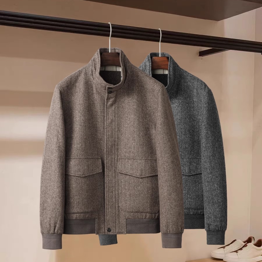 意大利老钱风男装秋冬新款羊毛上衣商务休闲立领宽松LP夹克外套男