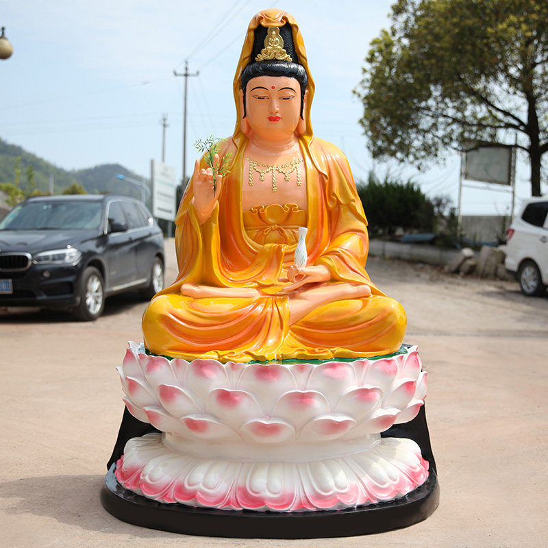 树脂玻璃钢佛像 1米6坐莲花黄衣观音菩萨 寺庙供奉观世音神像
