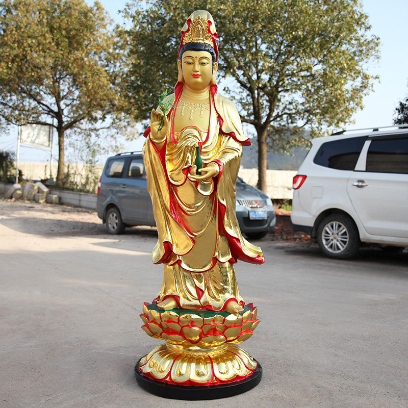寺庙大佛像 金色观世音佛像 居家供奉南海观音菩萨树脂1米6站佛像