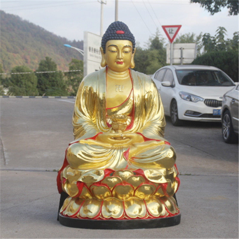 寺庙大型树脂佛像厂家直销鎏金彩绘释迦佛三宝佛1米3佛祖阿弥陀佛