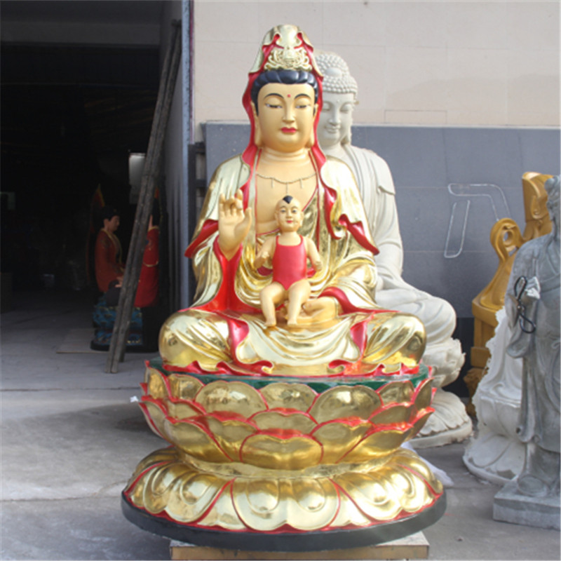树脂佛像玻璃钢1米8送子观音 贴金送子娘娘 寺庙佛像 送子观世音
