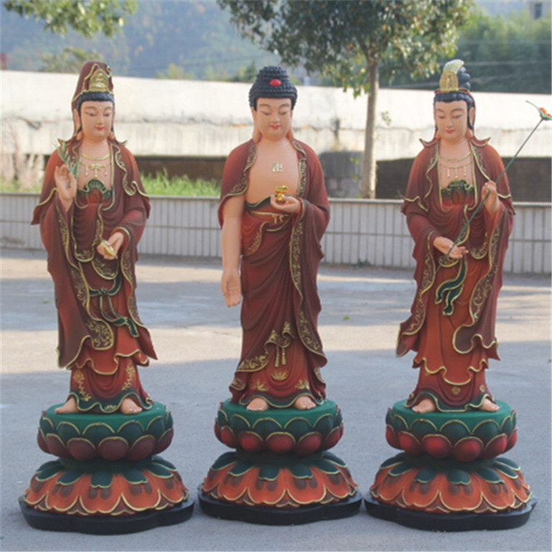 大型寺庙树脂佛像 88cm古彩西方三圣 站三圣菩萨 站观音 阿弥陀佛