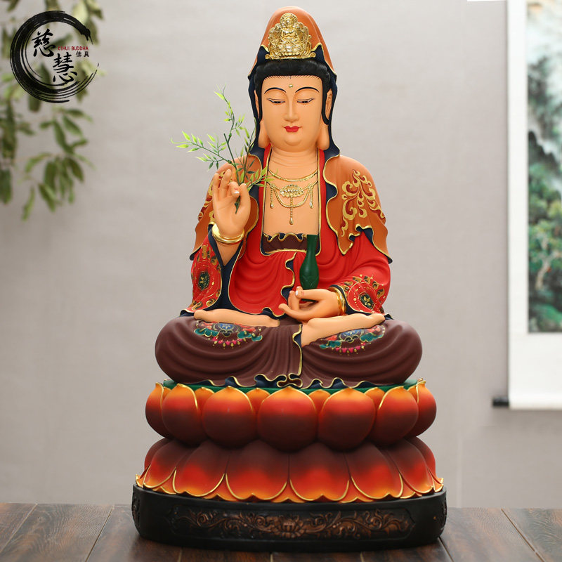 树脂玻璃钢古彩观世音菩萨 敦煌彩观音佛像 家用观音供奉观音