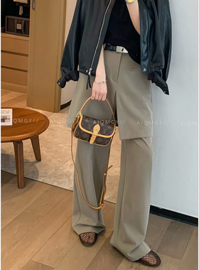爱情魔鬼鱼 卡其色设计感屁帘休闲裤女2026春季通勤阔腿裤拖地裤