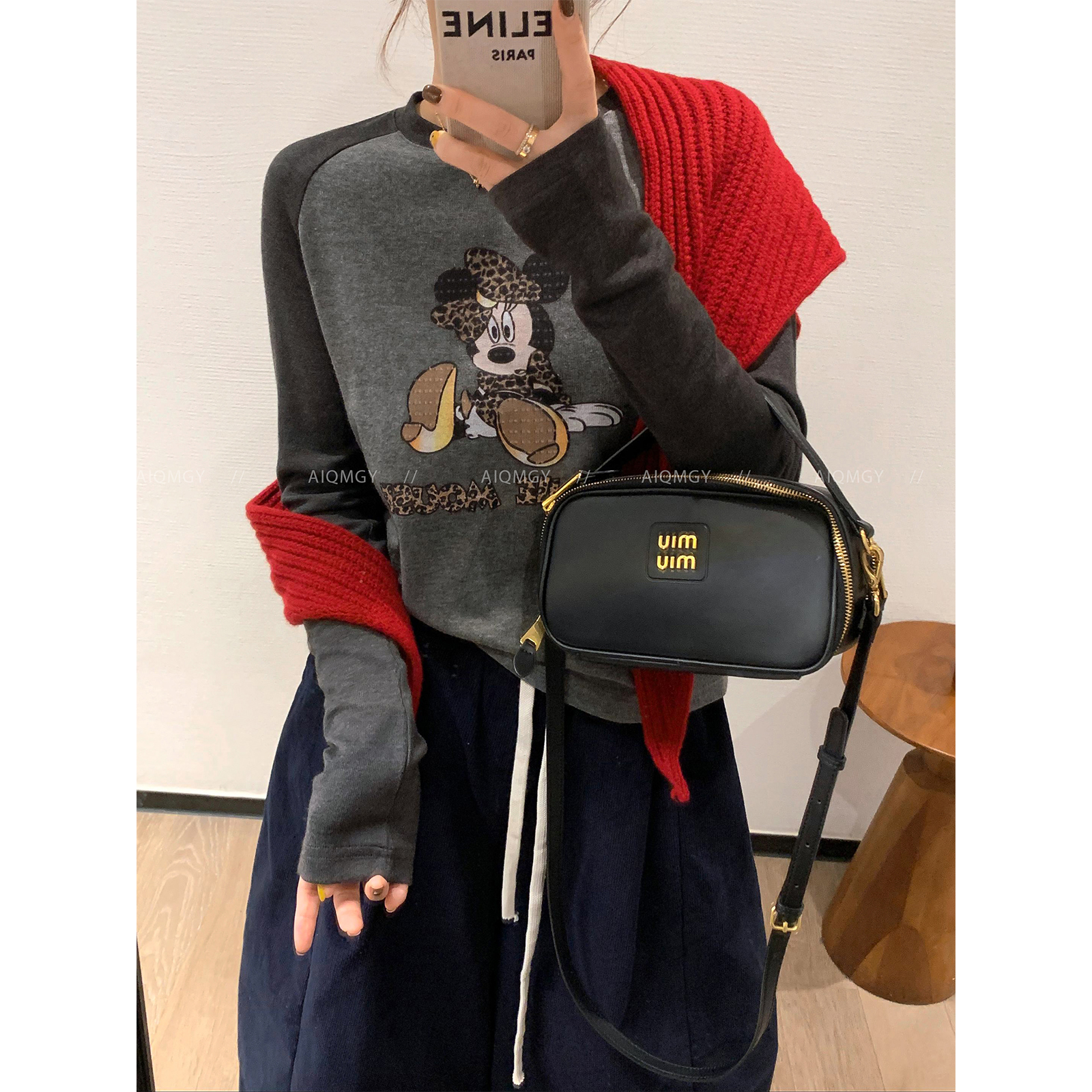 爱情魔鬼鱼撞色长袖卡通T恤女