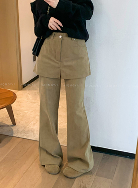 爱情魔鬼鱼 设计感屁帘微喇裤女2025冬季新款高腰休闲拖地裤长裤