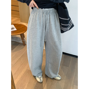 宽松阔腿长裤 爱情魔鬼鱼 新款 女2026春季 灰色松紧腰抽绳休闲卫裤