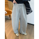 宽松阔腿长裤 爱情魔鬼鱼 新款 女2026春季 灰色松紧腰抽绳休闲卫裤