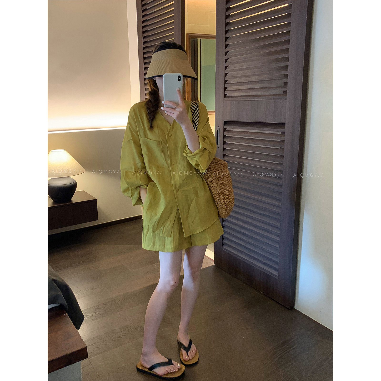 爱情魔鬼鱼 纯色苎麻套装女2026夏季长袖宽松衬衫阔腿短裤两件套
