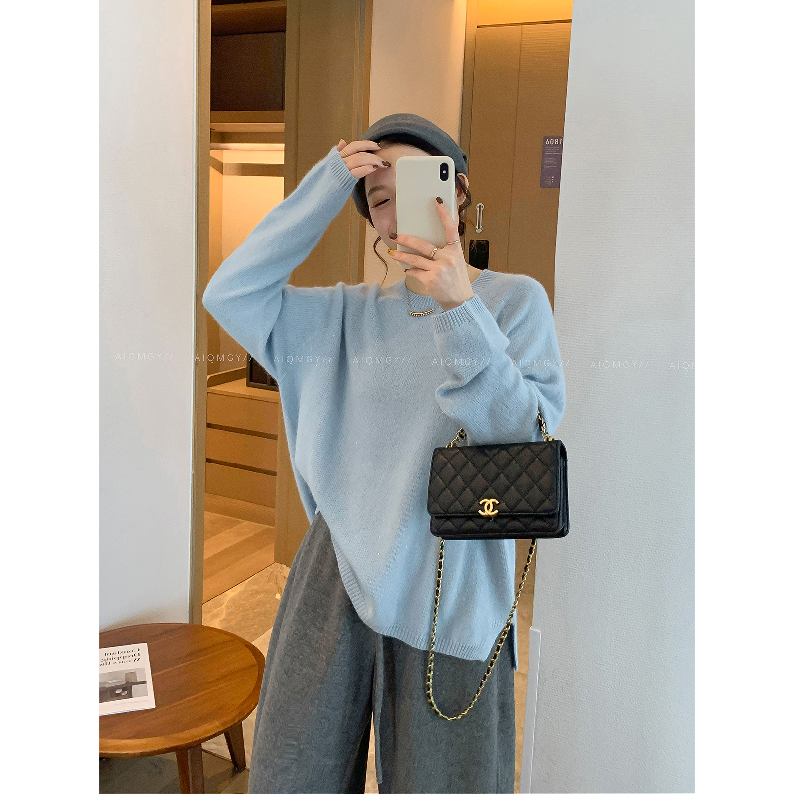 爱情魔鬼鱼 纯色圆领羊毛针织衫毛衣女2025秋冬新款宽松百搭上衣