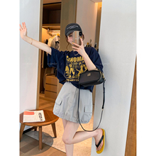 爱情魔鬼鱼 藏蓝色短袖字母卡通印花T恤女2025年夏季新款宽松上衣