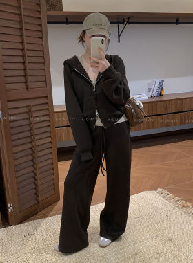 爱情魔鬼鱼 休闲运动套装女2026秋季新款开衫卫衣阔腿长裤两件套