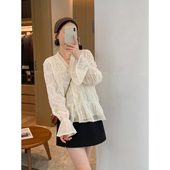 女2026春季 褶皱雪纺衫 独特别致上衣 米白色设计感长袖 爱情魔鬼鱼