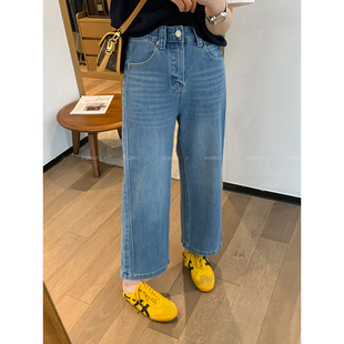 爱情魔鬼鱼 蓝色水洗牛仔裤女2026春季新款高腰宽松直筒阔腿裤子