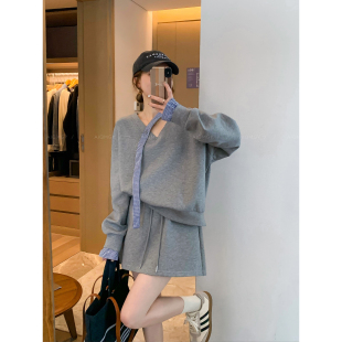 裙女2025年秋冬新款 套装 V领卫衣半身裙两件套 灰色时尚 爱情魔鬼鱼