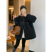 新款 爱情魔鬼鱼 藏蓝色连帽假两件羽绒服女2025冬季 90白鸭绒外套