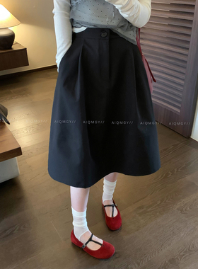 爱情魔鬼鱼 黑色通勤伞裙半身裙女2026春季新款高腰百搭A字中长裙