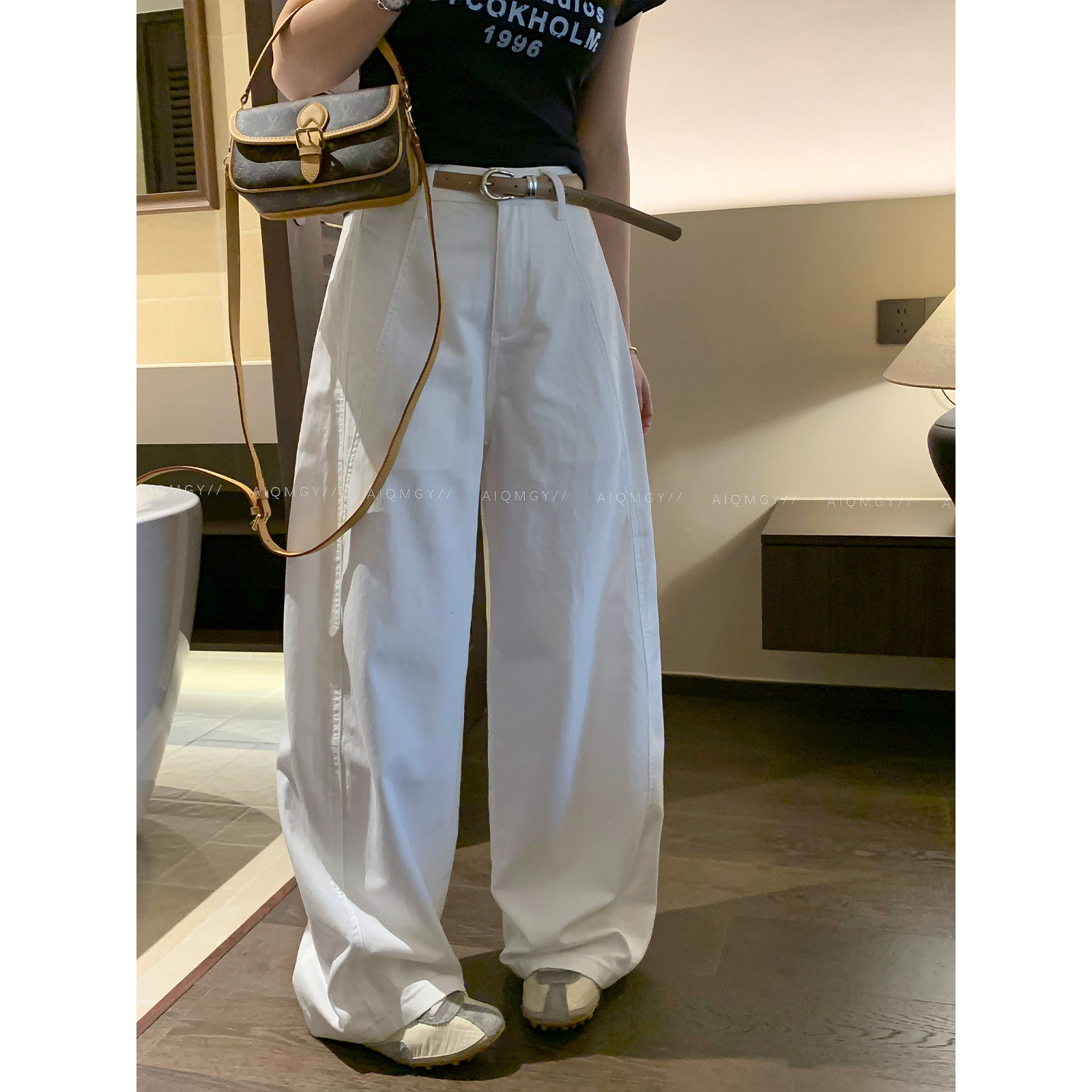 爱情魔鬼鱼 配腰带休闲阔腿裤女2026夏季新款高腰宽松通勤拖地裤