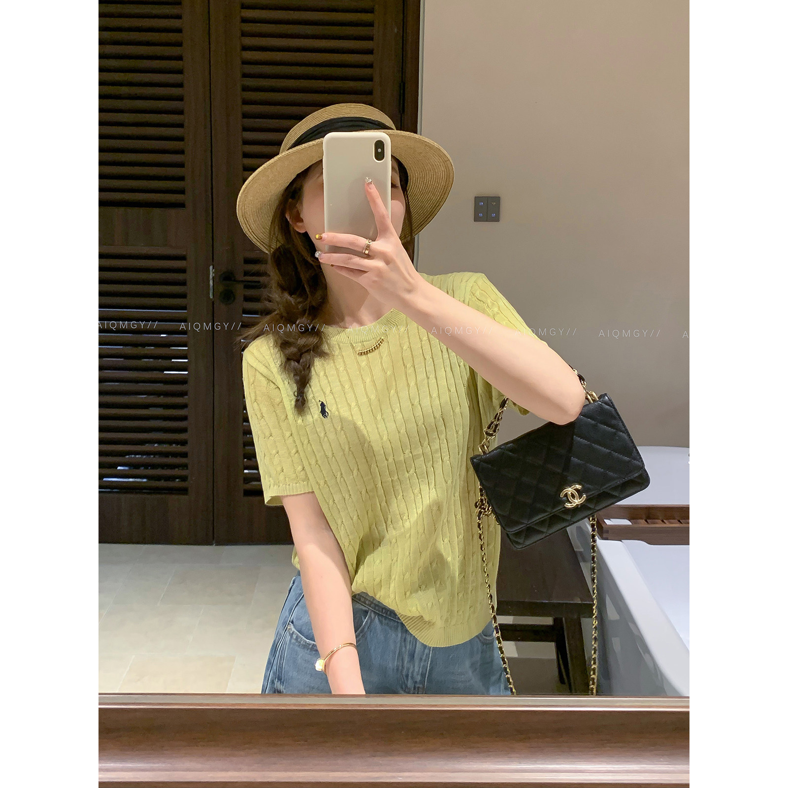 爱情魔鬼鱼 纯色短袖圆领刺绣麻花针织衫女2026夏季新款通勤上衣