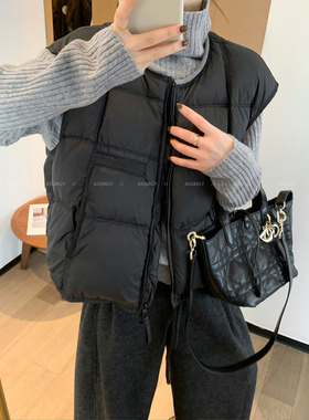 爱情魔鬼鱼 黑色圆领坎肩羽绒马甲女2025年秋冬新款叠穿保暖上衣