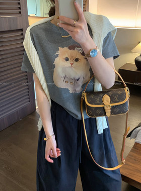 爱情魔鬼鱼短袖圆领猫咪印花T恤