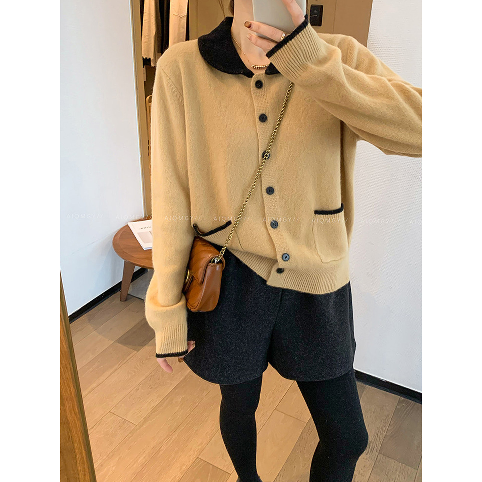 爱情魔鬼鱼 撞色翻领针织开衫女2025年冬季新款韩系通勤减龄上衣,女装/女士精品,毛针织衫,淘宝优惠券,粉丝福利购,淘宝优惠卷