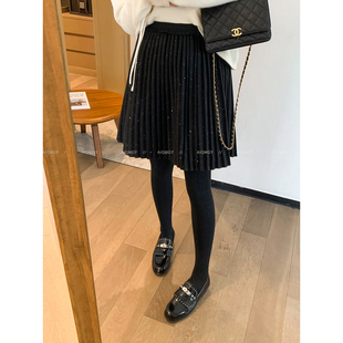 爱情魔鬼鱼 时尚亮闪百褶裙女2025冬季新款高腰显瘦百搭A字裙短裙