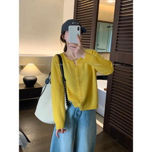 新款 女2026年春季 百搭上衣 黄色天丝羊毛羊绒针织开衫 爱情魔鬼鱼