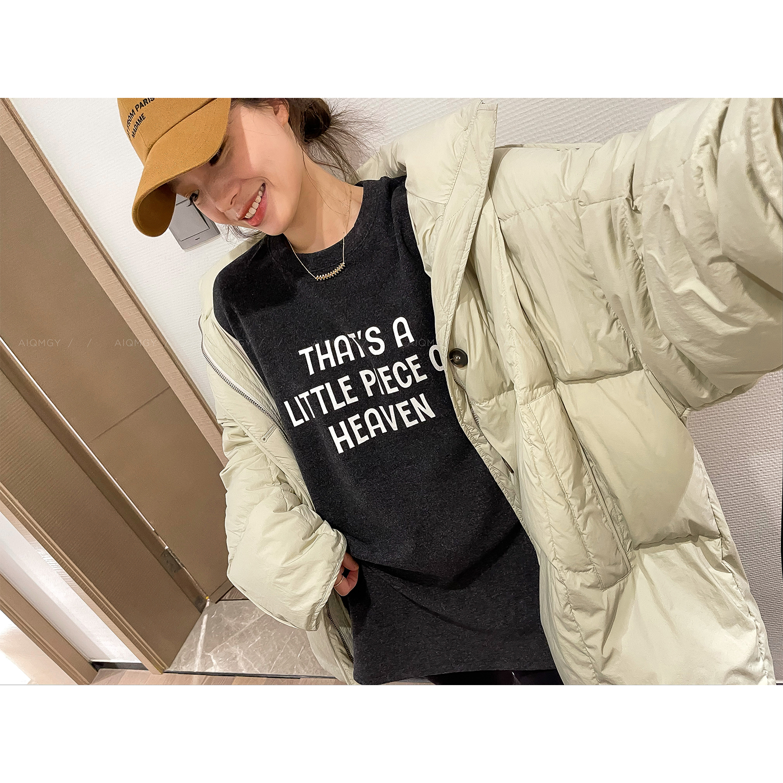 爱情魔鬼鱼 深灰圆领字母印花卫衣女2025秋冬新款宽松慵懒风上衣