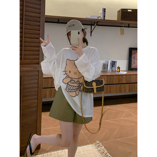 爱情魔鬼鱼落肩长袖印花T恤上衣