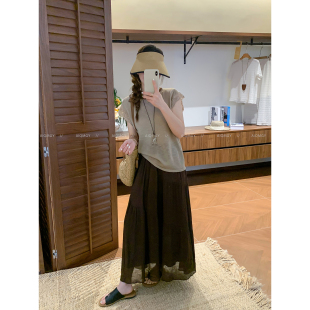 爱情魔鬼鱼 休闲套装女2026夏季新款短袖针织T恤长款半身裙两件套
