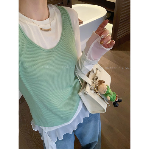 爱情魔鬼鱼纯色天丝亚麻U领背心