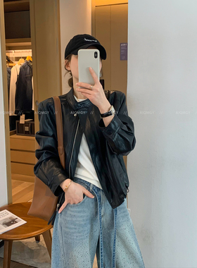 爱情魔鬼鱼 黑色美式皮衣外套女2026年春季新款时尚机车夹克上衣