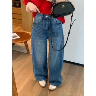 蓝色设计感亮片牛仔裤 长裤 女2026春季 宽松阔腿裤 新款 爱情魔鬼鱼