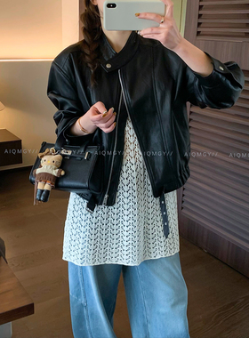 爱情魔鬼鱼 立领短款PU皮衣夹克外套女2026春季新款时尚机车上衣