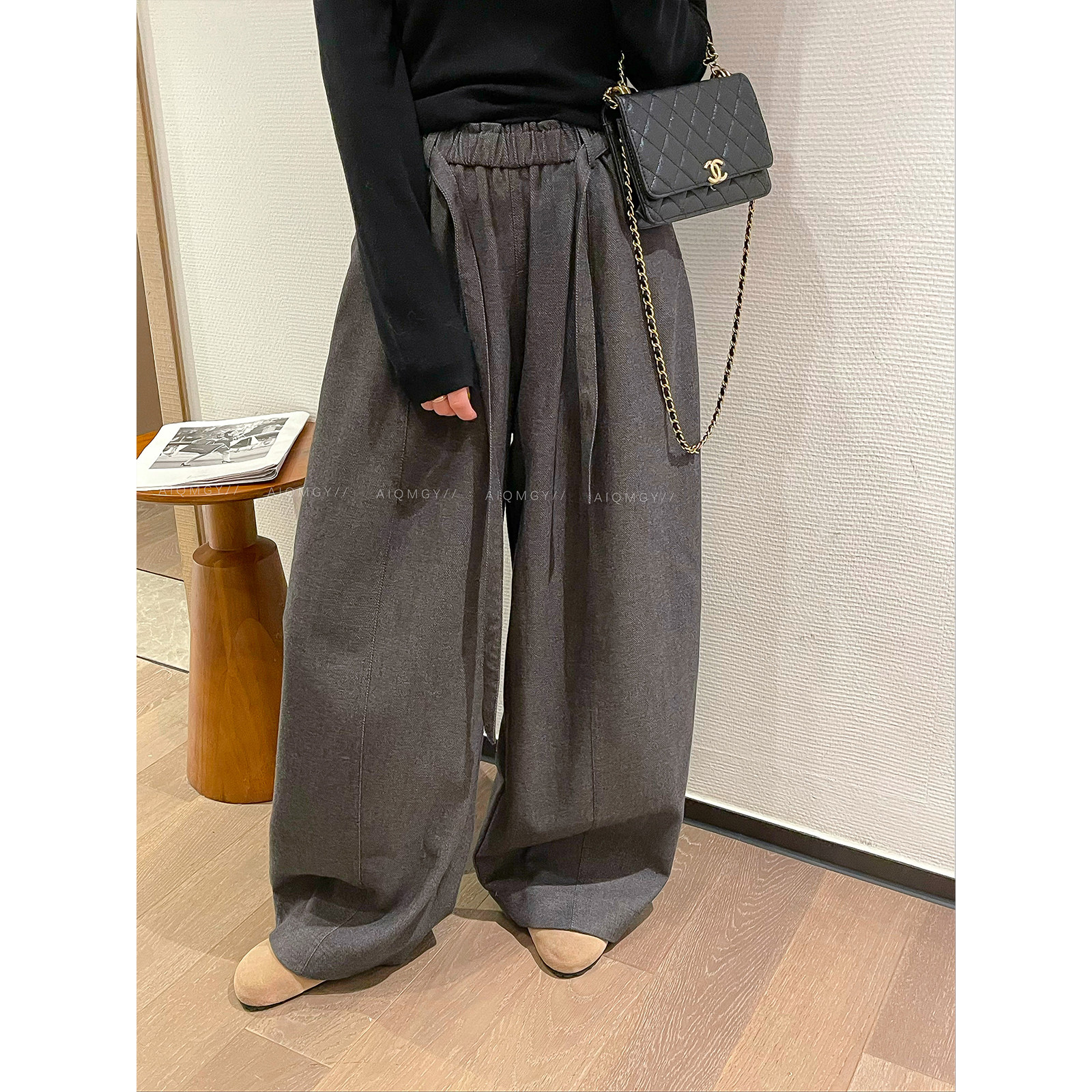 爱情魔鬼鱼 深灰色高腰直筒休闲裤女2025秋季新款宽松显瘦阔腿裤,女装/女士精品,休闲裤,淘宝优惠券,粉丝福利购,淘宝优惠卷