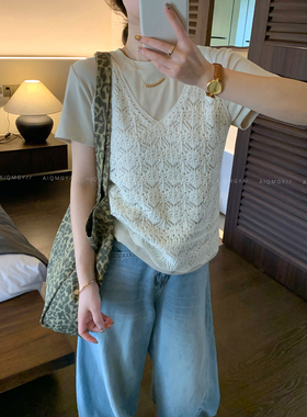 爱情魔鬼鱼 纯色无袖V领镂空背心女2026春季新款时尚洋气外穿上衣