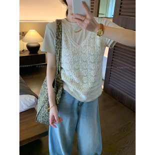 时尚 爱情魔鬼鱼 新款 V领镂空背心女2026春季 洋气外穿上衣 纯色无袖