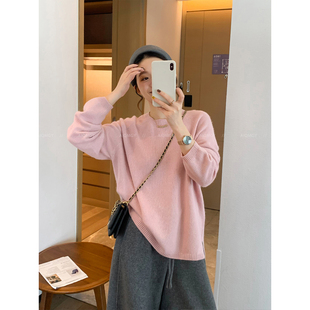 爱情魔鬼鱼 纯色圆领长袖针织衫毛衣女2025秋冬新款宽松百搭上衣