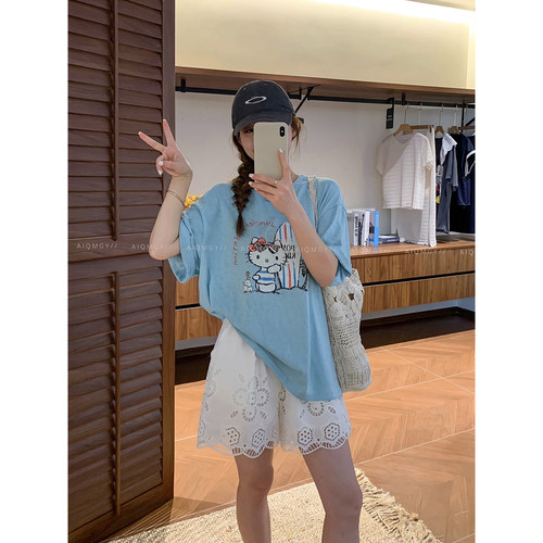 爱情魔鬼鱼卡通字母印花T恤女