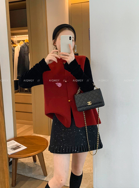 爱情魔鬼鱼 红色新中式高端马甲外套女2026春季新款时尚叠穿上衣