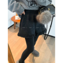 百搭阔腿裤 爱情魔鬼鱼 新款 女2025年冬季 黑色木耳边加绒毛呢短裤