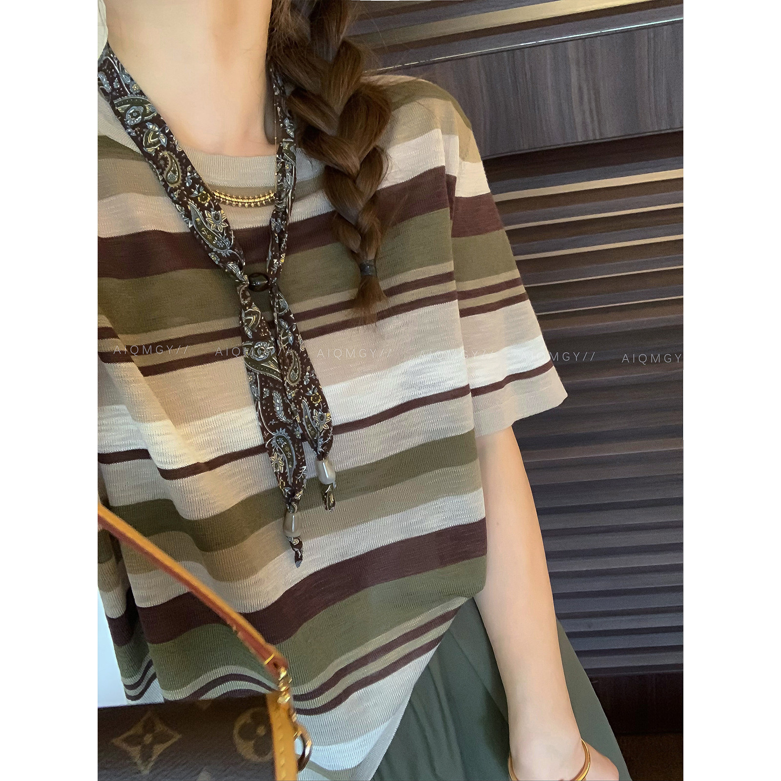 爱情魔鬼鱼 条纹短袖圆领T恤女2026夏季新款韩系通勤宽松显瘦上衣
