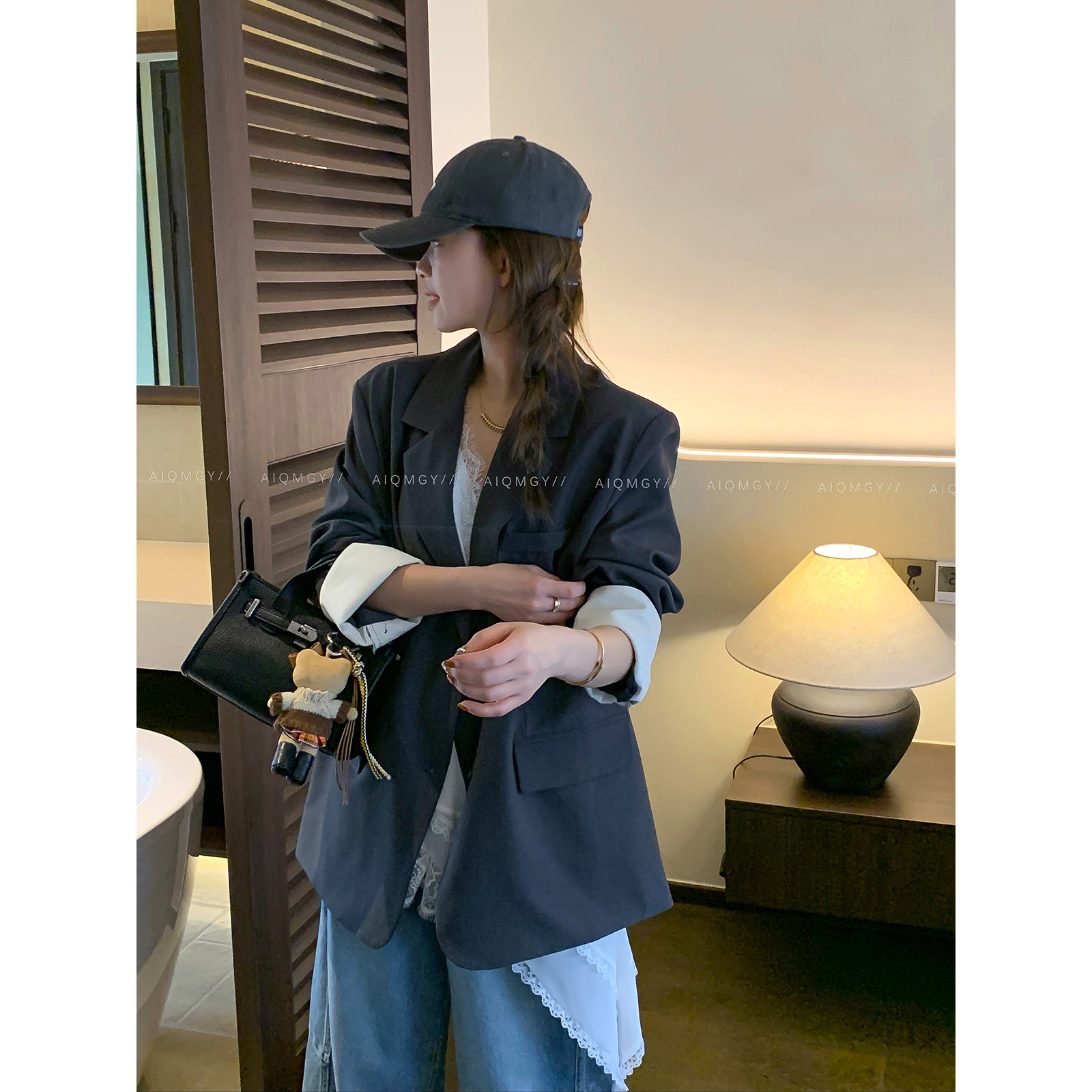 爱情魔鬼鱼 深灰色高级感西装外套女2026年春季新款宽松西服上衣