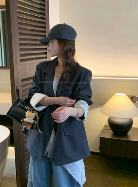 爱情魔鬼鱼 深灰色高级感西装外套女2026年春季新款宽松西服上衣