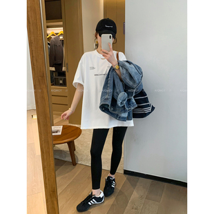 爱情魔鬼鱼 白色五分袖圆领字母印花T恤女2026年春季新款宽松上衣