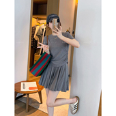 套装 裙女2026夏季 新款 爱情魔鬼鱼 扭结短袖 T恤百褶半身短裙两件套