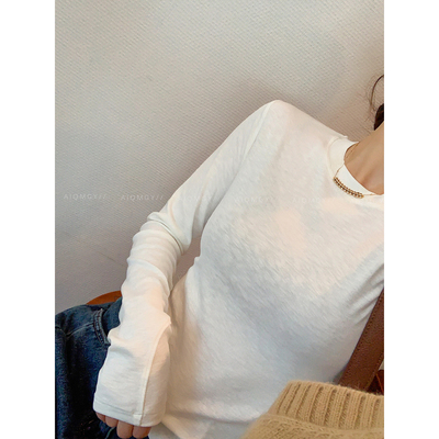 爱情魔鬼鱼白色长袖圆领T上衣