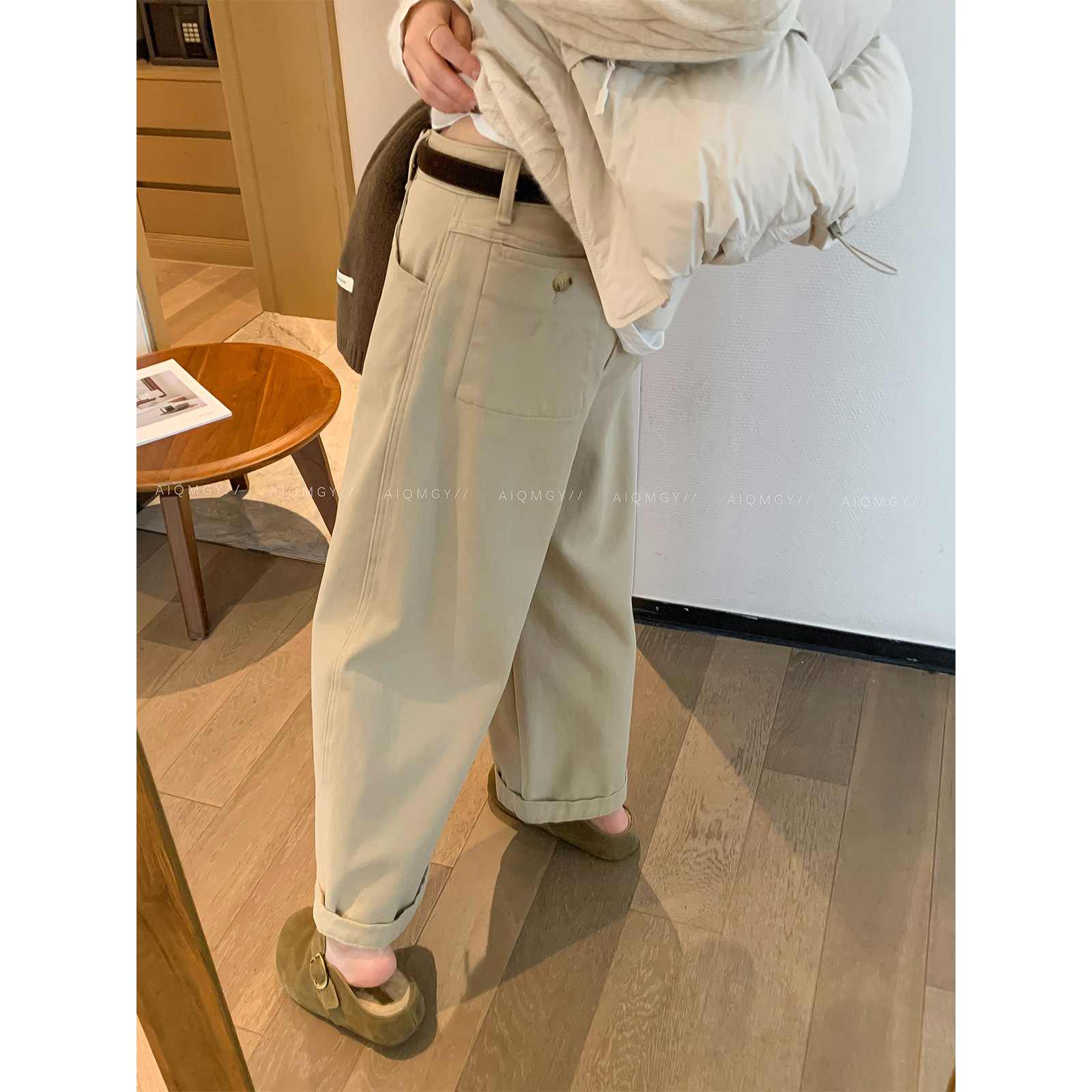 爱情魔鬼鱼 卡其复古配腰带高腰牛仔裤女2025冬季新款宽松阔腿裤,女装/女士精品,牛仔裤,淘宝优惠券,粉丝福利购,淘宝优惠卷