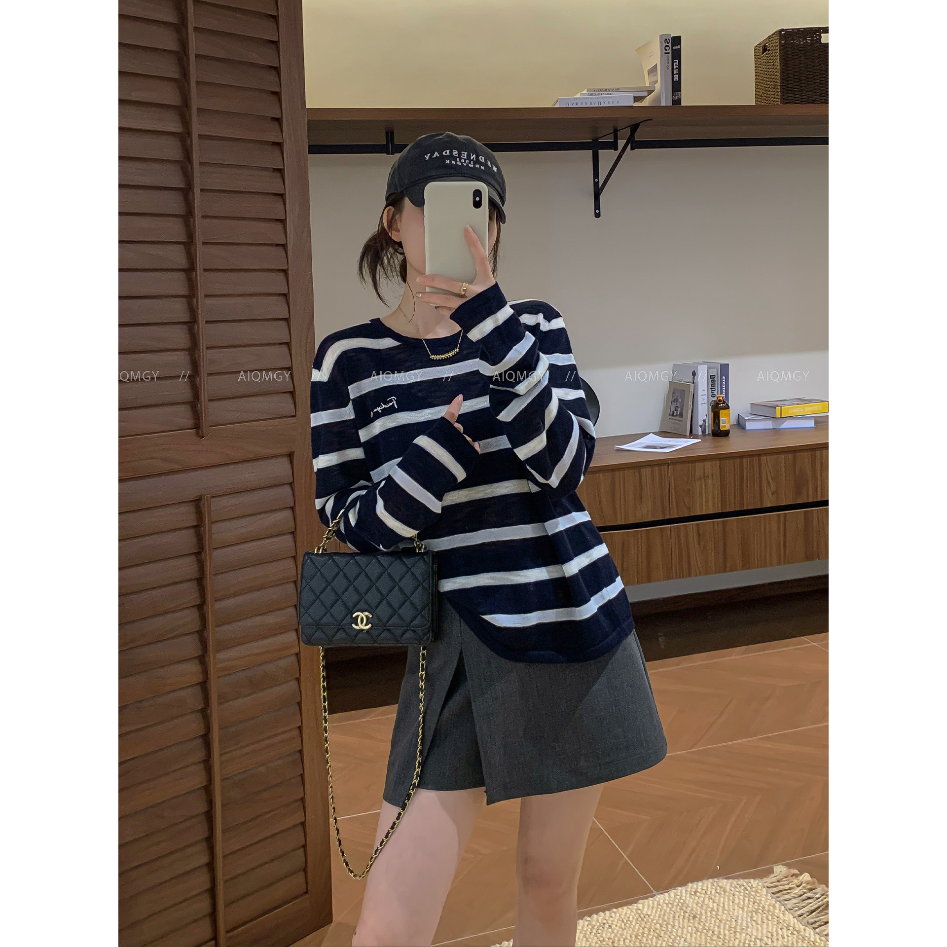 爱情魔鬼鱼 撞色条纹圆领长袖T恤女2026秋季新款宽松休闲百搭上衣